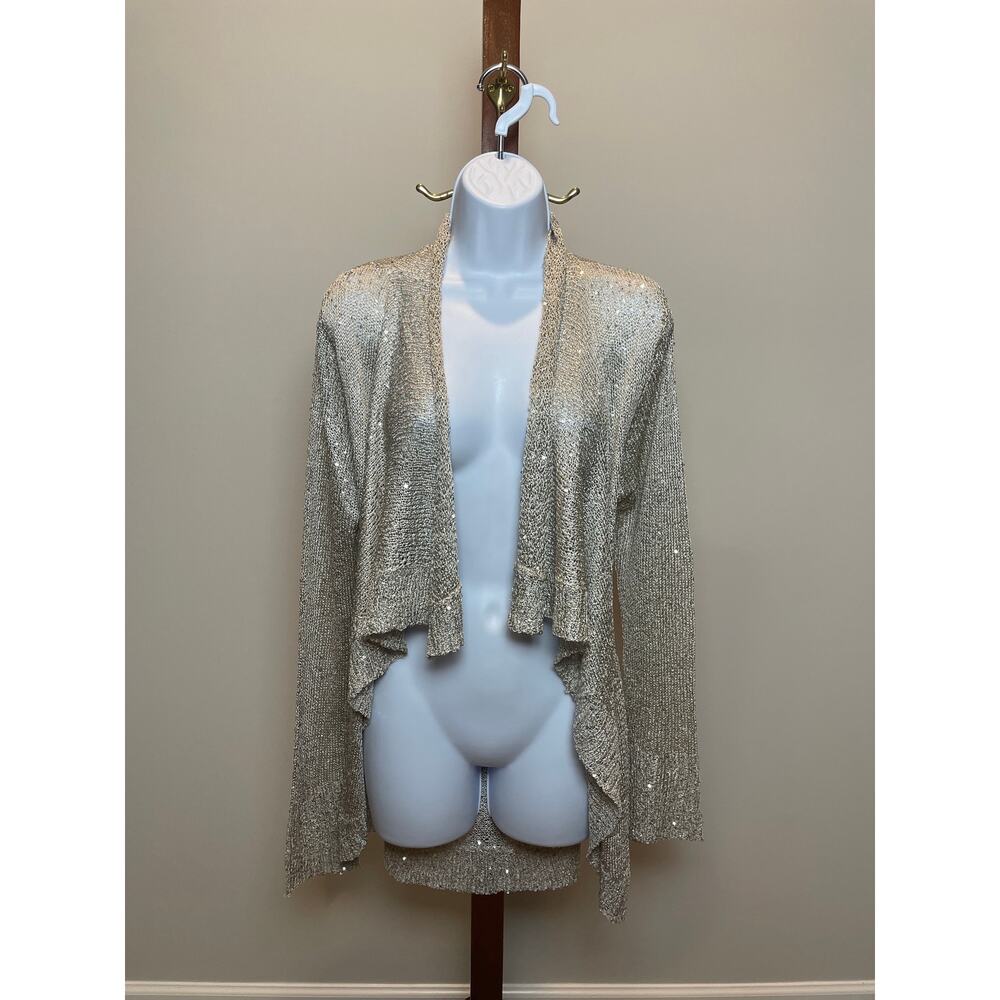 Boston Proper Beige Open Knit Sequin Wrap Champagne Lightweight Layer Size M